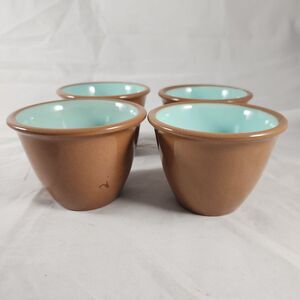 Set Of 4 Taylor Smith Taylor Chateau Buffet Brown Turquoise Custard Ramekin Cups